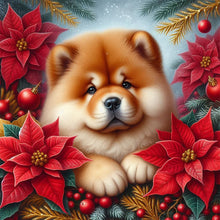 Load image into Gallery viewer, AB Diamond Painting - Full Square - Christmas poinsettia dog (40*40CM)
