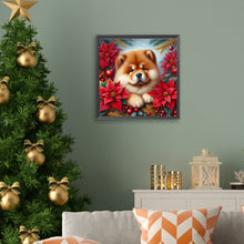 Load image into Gallery viewer, AB Diamond Painting - Full Square - Christmas poinsettia dog (40*40CM)
