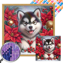 Load image into Gallery viewer, AB Diamond Painting - Full Square - Christmas poinsettia dog (40*40CM)
