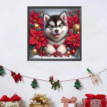 Load image into Gallery viewer, AB Diamond Painting - Full Square - Christmas poinsettia dog (40*40CM)
