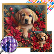 Load image into Gallery viewer, AB Diamond Painting - Full Square - Christmas poinsettia dog (40*40CM)
