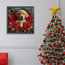 Load image into Gallery viewer, AB Diamond Painting - Full Square - Christmas poinsettia dog (40*40CM)
