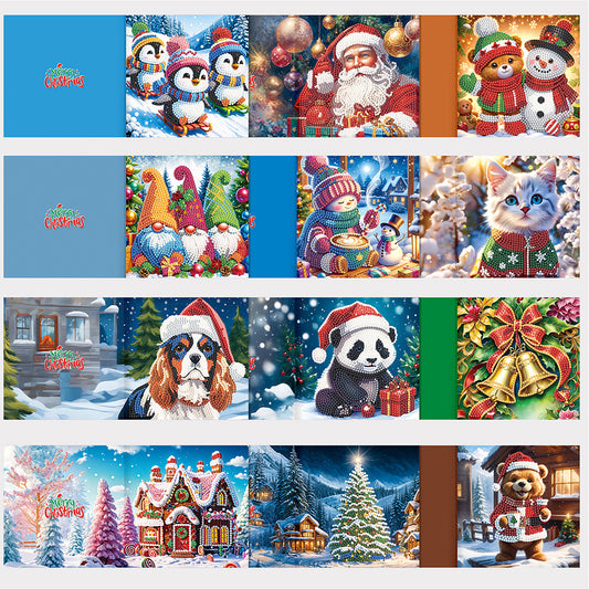 12pcs Christmas Diamond Painting Greeting Cards Diamond Art Christmas Cards (A)