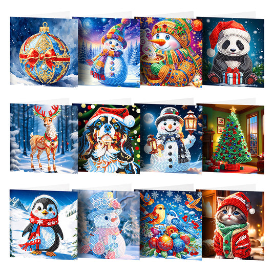 12pcs Christmas Diamond Painting Greeting Cards Diamond Art Christmas Cards (B)