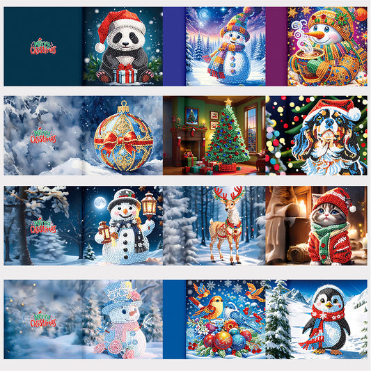 12pcs Christmas Diamond Painting Greeting Cards Diamond Art Christmas Cards (B)