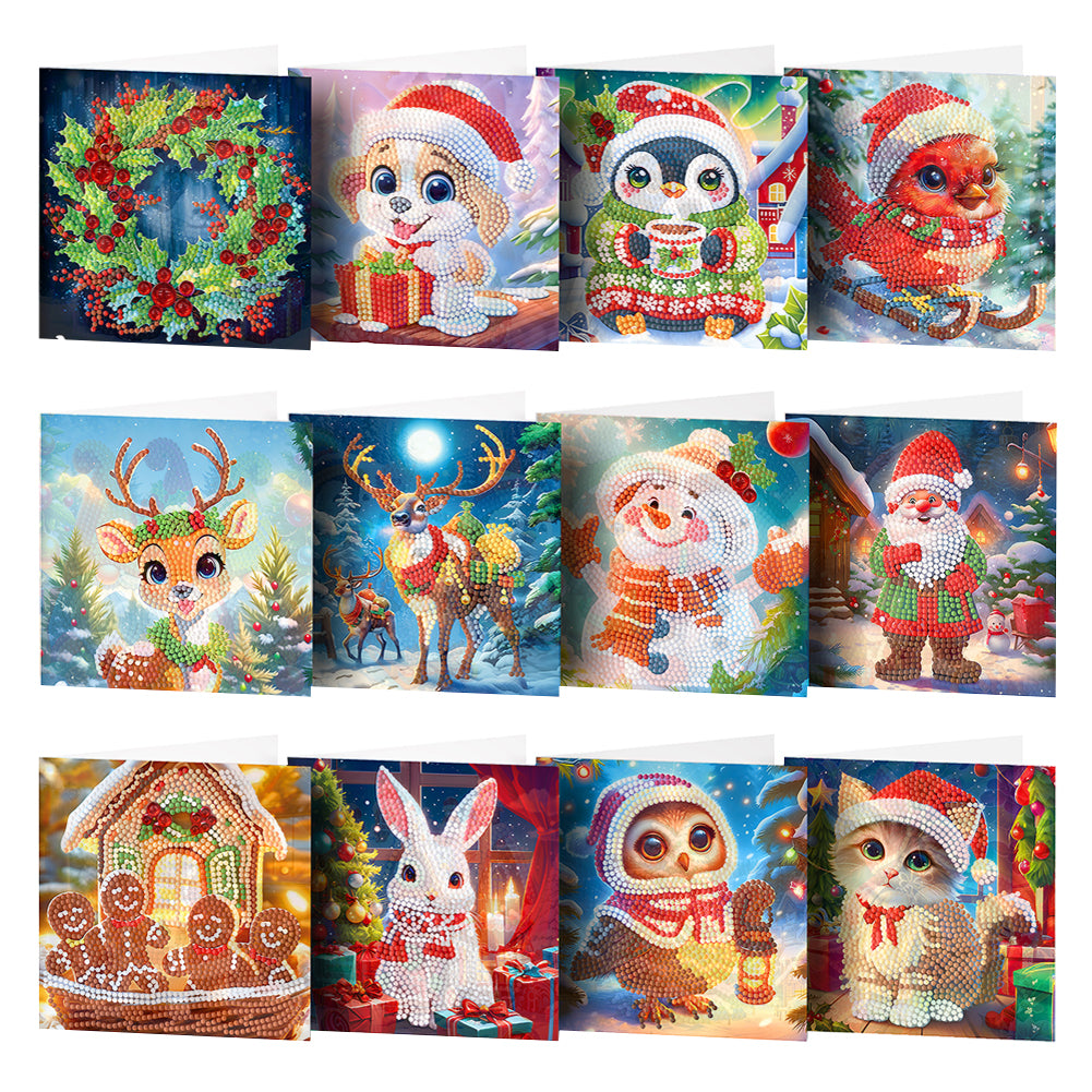 12pcs Christmas Diamond Painting Greeting Cards Diamond Art Christmas Cards (C)