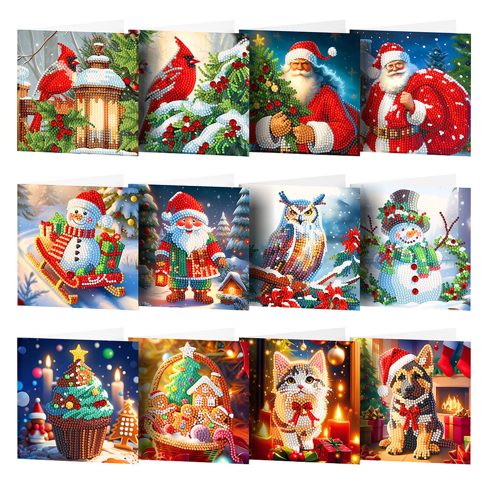 12pcs Christmas Diamond Painting Greeting Cards Diamond Art Christmas Cards (D)