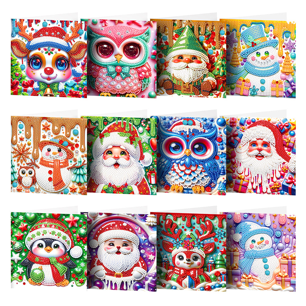 12pcs Christmas Diamond Painting Greeting Cards Diamond Art Christmas Cards (E)