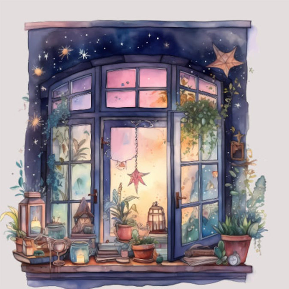 Diamond Painting - Full Round - Cartoon witch windowsill (30*30CM)