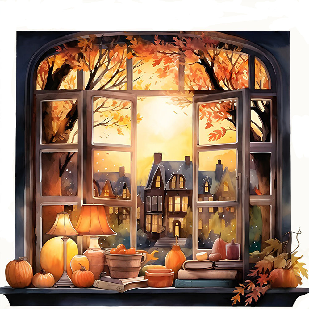 Diamond Painting - Full Round - Autumn window scenery (40*40CM)
