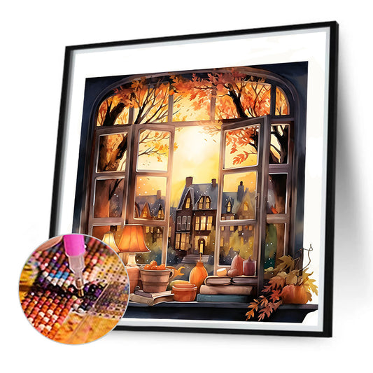 Diamond Painting - Full Round - Autumn window scenery (40*40CM)