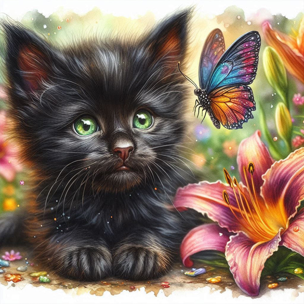 Diamond Painting - Full Round - Butterfly cat (30*30CM)