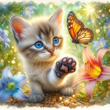 Load image into Gallery viewer, Diamond Painting - Full Round - Butterfly cat (30*30CM)
