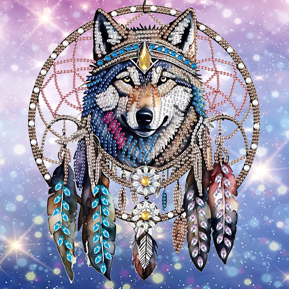 Diamond Painting - Partial Special Shaped - Dream catcher wolf (30*30CM)