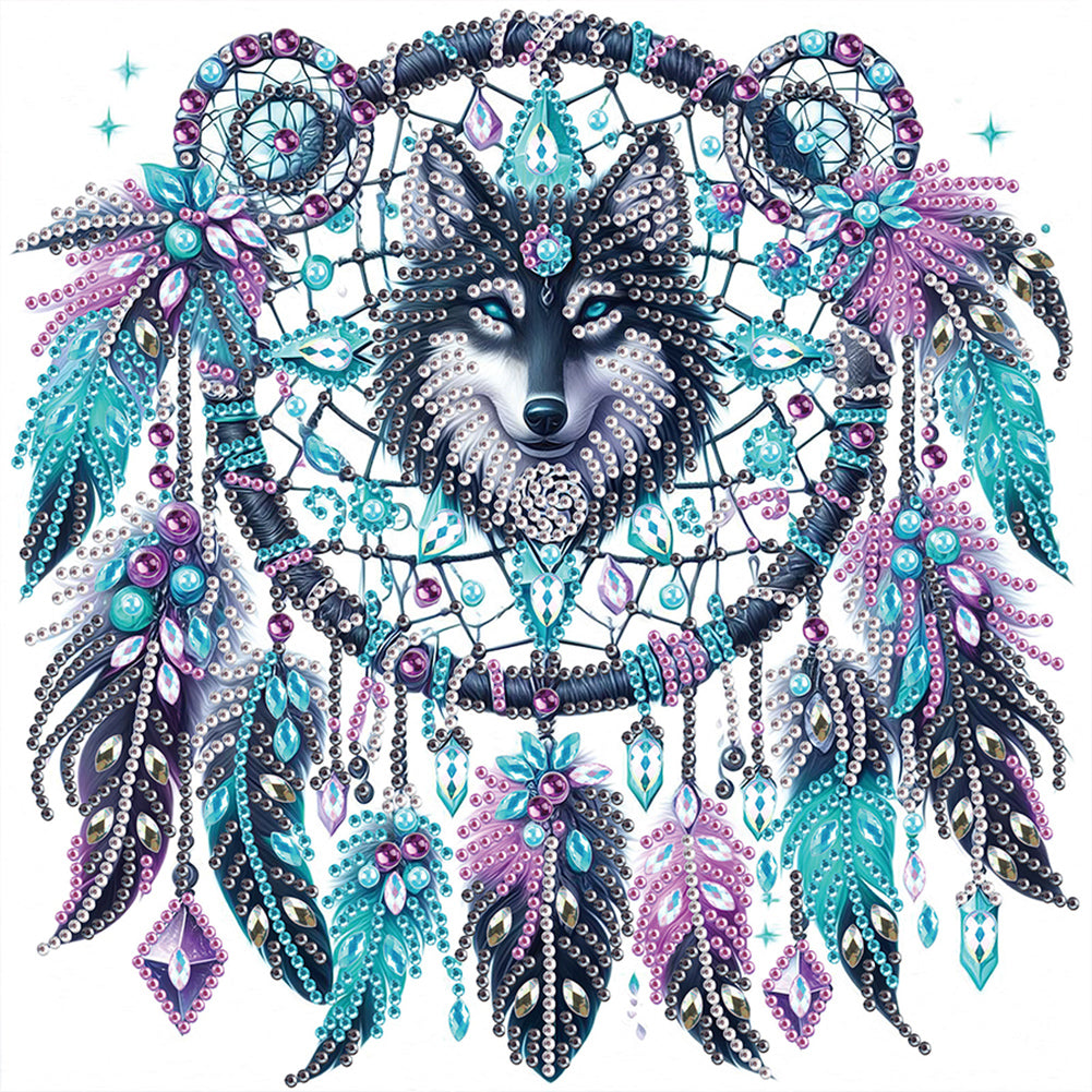 Diamond Painting - Partial Special Shaped - Dream catcher wolf (30*30CM)