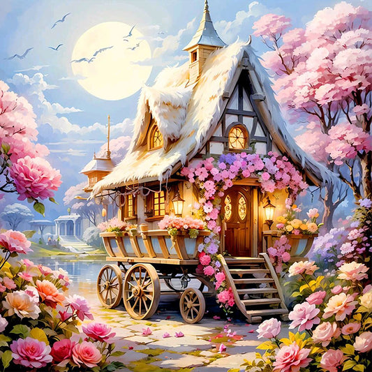 Diamond Painting - Full Round - Mobile cottage riverside flowers (30*30CM)