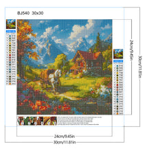 Load image into Gallery viewer, Diamond Painting - Full Round - White horse house and flower bushes in snowmelt mountain (30*30CM)
