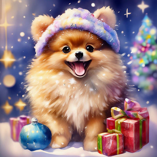 Diamond Painting - Full Round - Christmas Pomeranian (30*30CM)