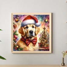 Load image into Gallery viewer, Diamond Painting - Full Round - Golden retriever in a Christmas hat (30*30CM)
