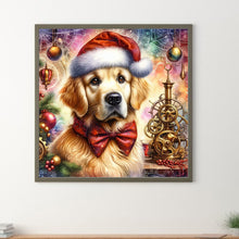 Load image into Gallery viewer, Diamond Painting - Full Round - Golden retriever in a Christmas hat (30*30CM)
