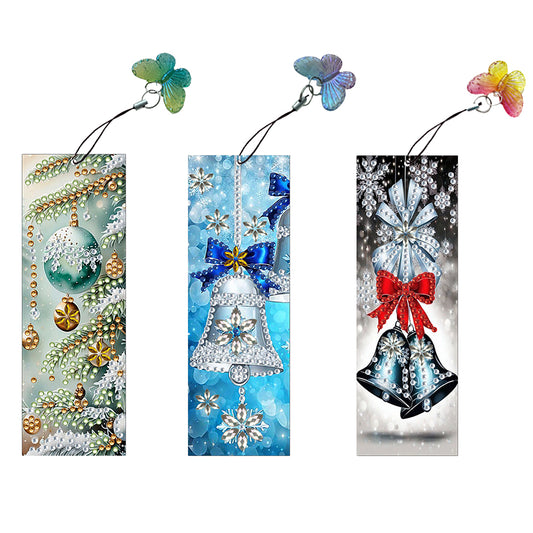 3Pcs PET Special Shaped Christmas Rose DIY Diamond Bookmark with Crystal Pendant