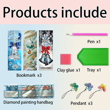 Load image into Gallery viewer, 3Pcs PET Special Shaped Christmas Rose DIY Diamond Bookmark with Crystal Pendant
