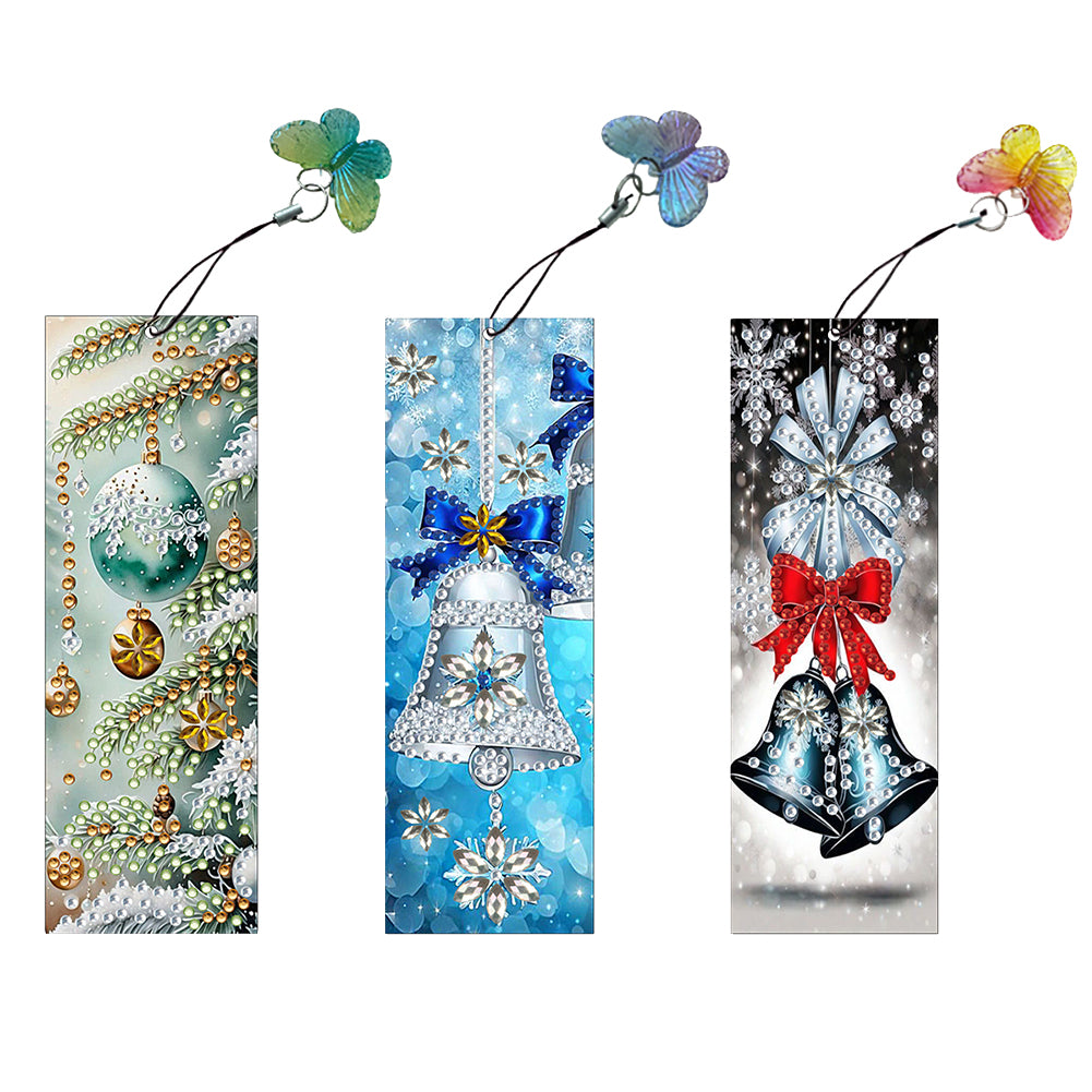 3Pcs PET Special Shaped Christmas Rose DIY Diamond Bookmark with Crystal Pendant