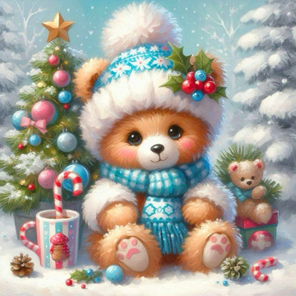 Diamond Painting - Full Round - Christmas of bears in winter clothes (30*30CM)