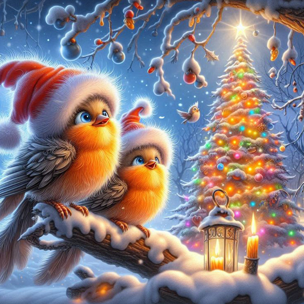 Diamond Painting - Full Round - Christmas of birds in the forest (30*30CM)