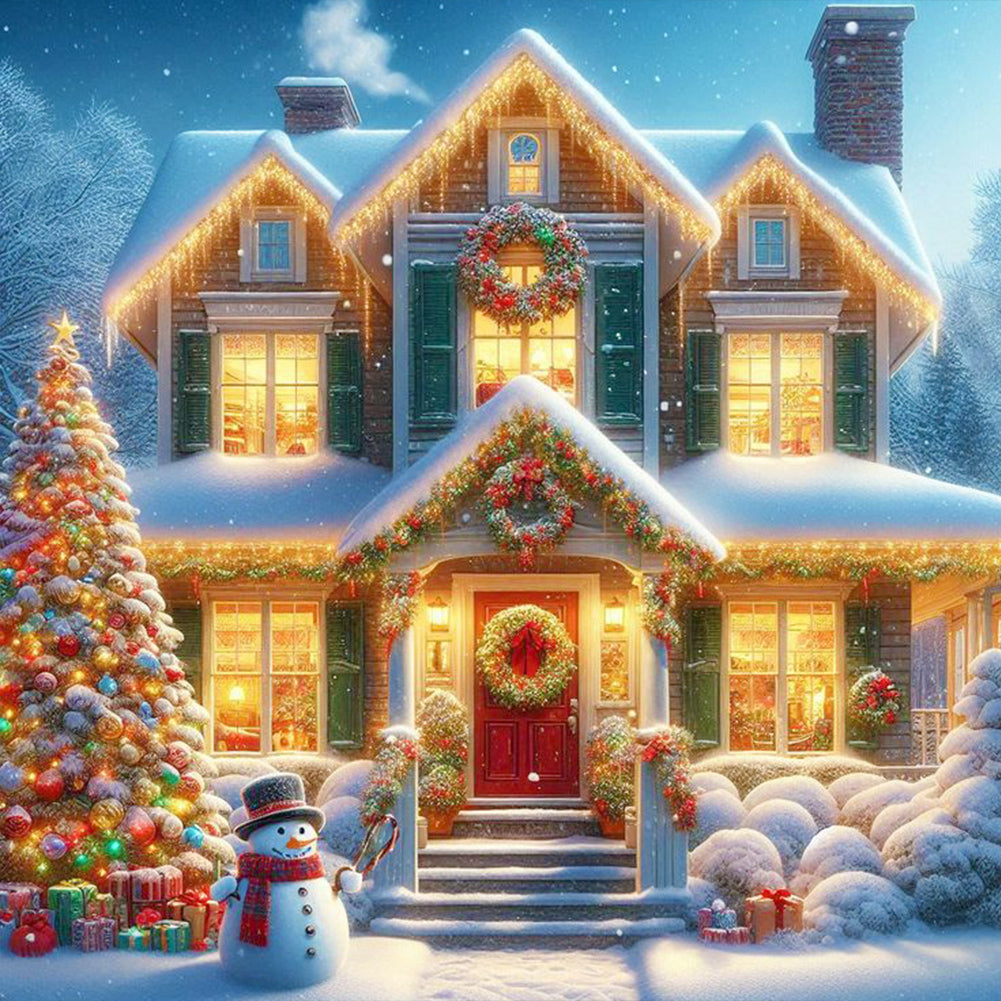 Diamond Painting - Full Round - Christmas in a single house on a winter night (30*30CM)
