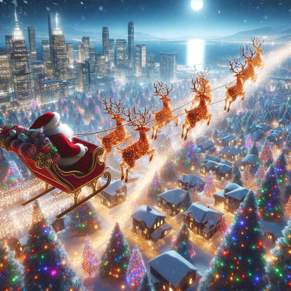 Diamond Painting - Full Round - Santa Claus over the town (30*30CM)