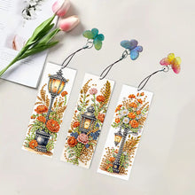 Load image into Gallery viewer, 3Pcs Special Shape Flowers Under Street Lamp Diamond Painting Art Bookmark

