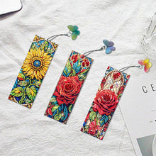 Load image into Gallery viewer, 3Pcs Special Shape Flowers Diamond Painting Art Bookmark with Pendant for Books
