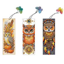 Load image into Gallery viewer, 3Pcs Special Shape Owl Diamond Painting Art Bookmark with Pendant for Book Lover
