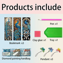 Load image into Gallery viewer, 3Pcs Special Shape Peacock Diamond Painting Art Bookmark with Pendant for Books
