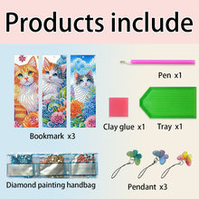 Load image into Gallery viewer, 3Pcs Special Shape Cat and Flower Diamond Painting Art Bookmark with Pendant
