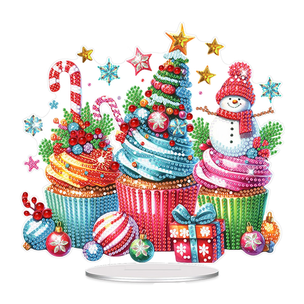 Acrylic Special Shape Christmas Cupcake Desktop Diamond Painting Art Kits