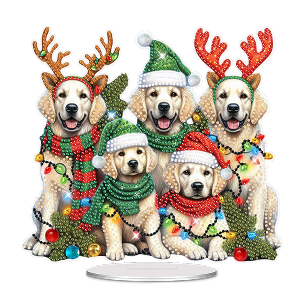 Acrylic Special Shape Christmas Dogs Desktop Diamond Painting Art Kits