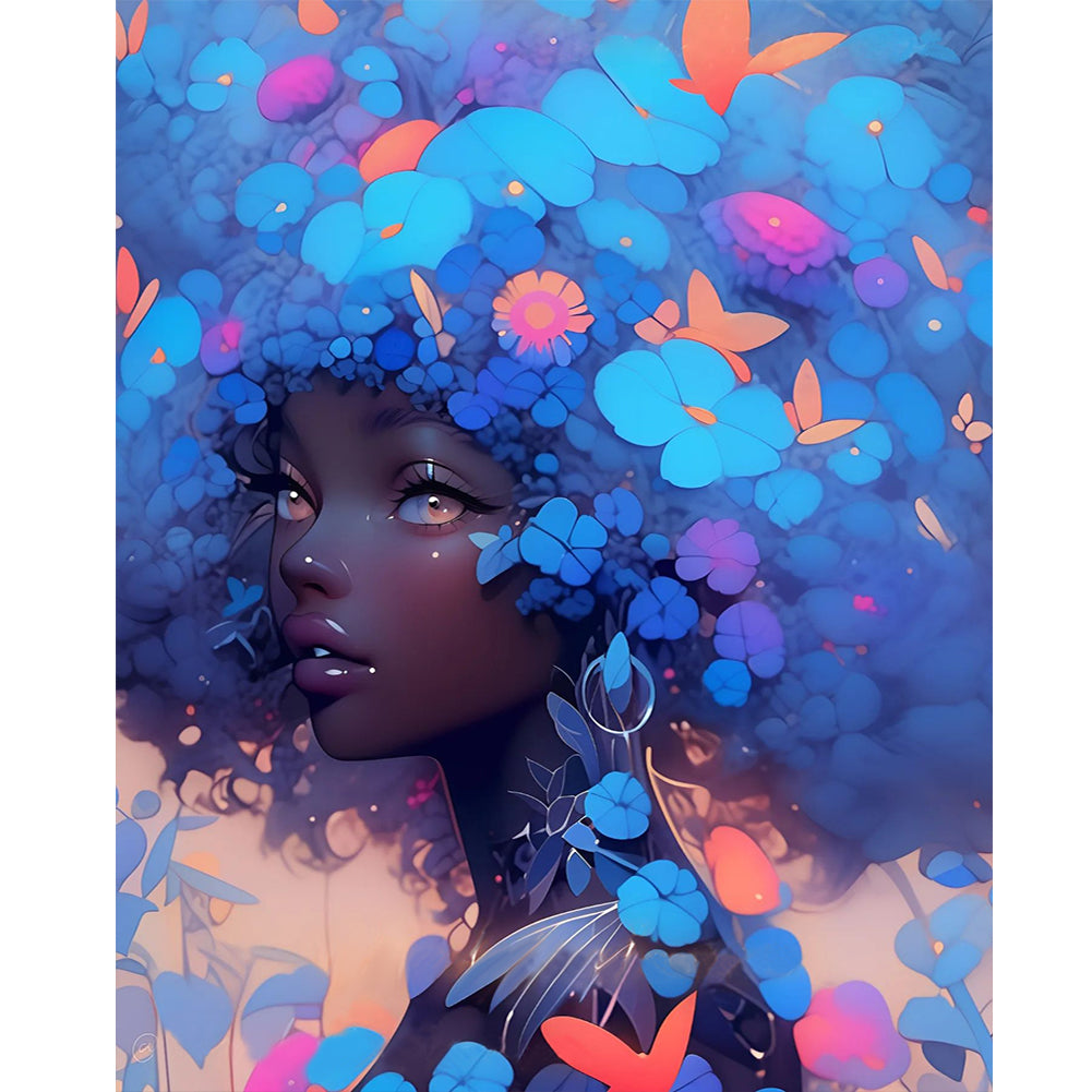 Diamond Painting - Full Round - Butterfly blue flower girl (40*50CM)