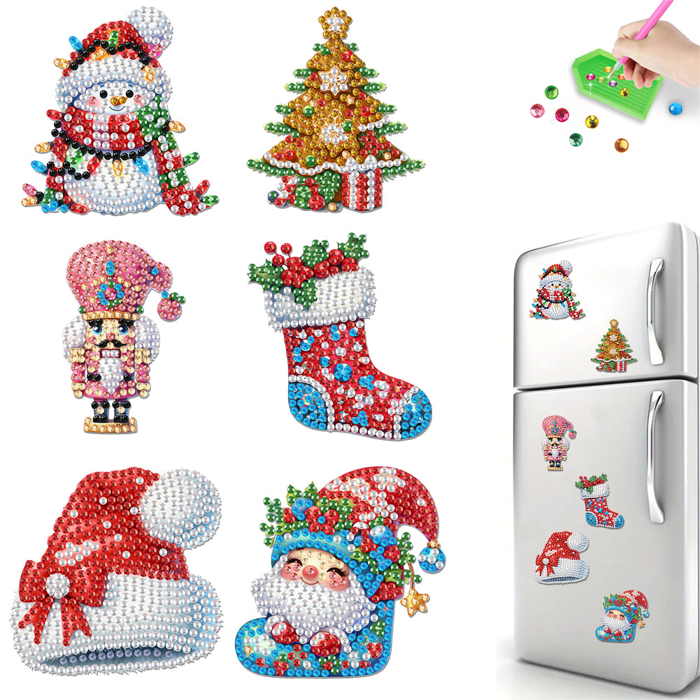 6Pcs Acrylic Christmas Animals Diamond Art Magnets Decals for Fridge Whiteboards
