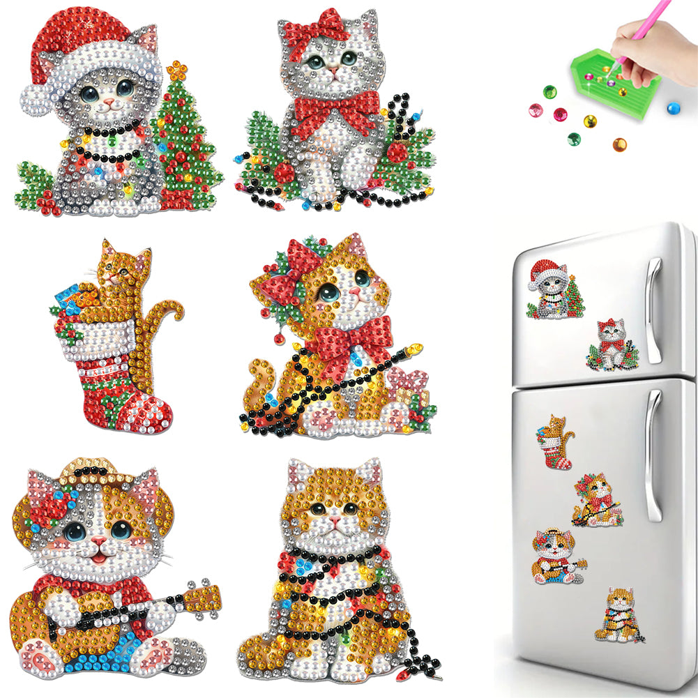 6Pcs Acrylic Christmas Animals Diamond Art Magnets Decals for Fridge Whiteboards