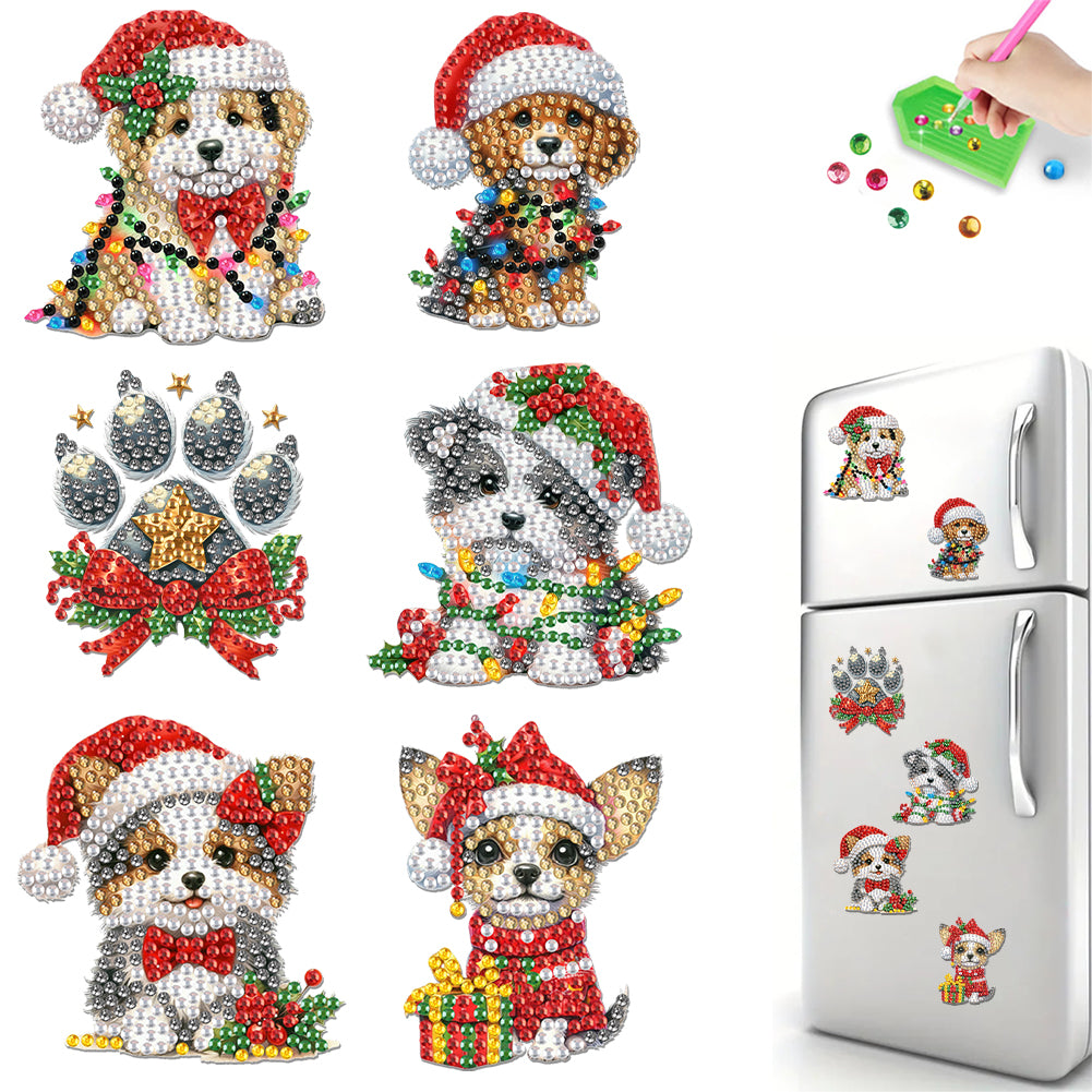 6Pcs Acrylic Christmas Animals Diamond Art Magnets Decals for Fridge Whiteboards