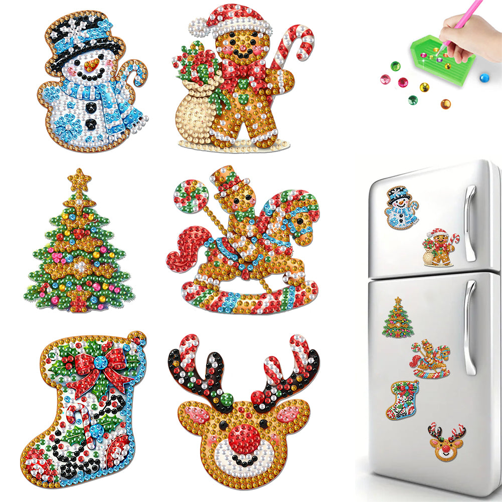 6Pcs Acrylic Christmas Animals Diamond Art Magnets Decals for Fridge Whiteboards