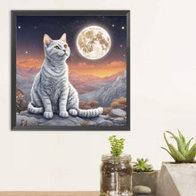 Load image into Gallery viewer, Diamond Painting - Full Round - Cat under the moon (30*30CM)
