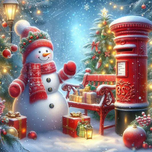 Diamond Painting - Full Round - Christmas snowman and mailbox (40*40CM)