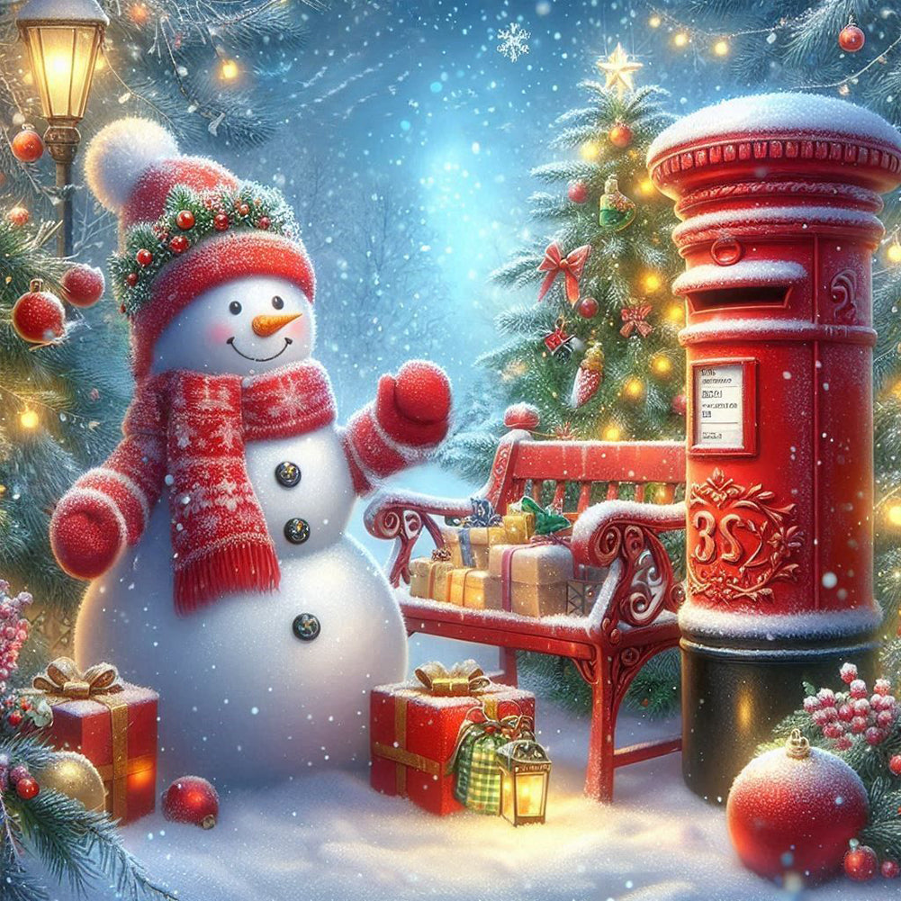 Diamond Painting - Full Round - Christmas snowman and mailbox (40*40CM)