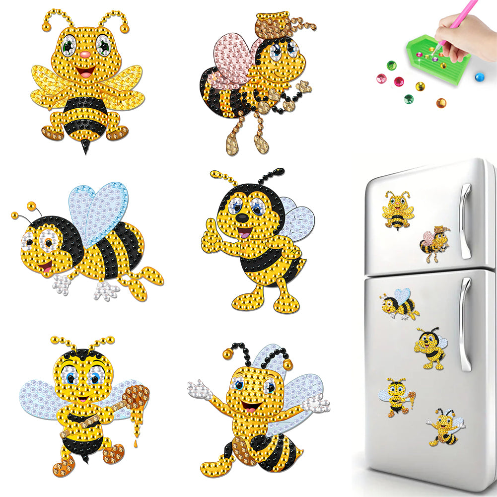 6Pcs Acrylic Bee Fridge Stickers Diamond Painting Magnets Decals for Home Decor