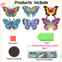 Load image into Gallery viewer, 6Pcs Acrylic Butterfly Fridge Stickers Diamond Painting Magnets Decals
