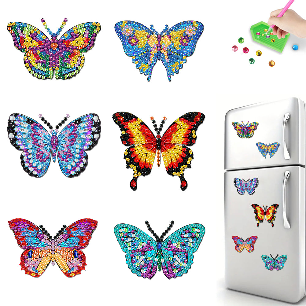 6Pcs Acrylic Butterfly Fridge Stickers Diamond Painting Magnets Decals