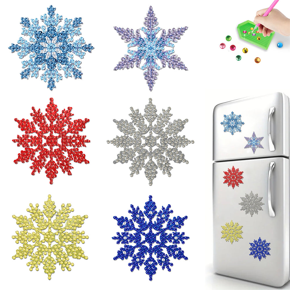 6Pcs Acrylic Snowflake Fridge Stickers Diamond Painting Magnets Decals